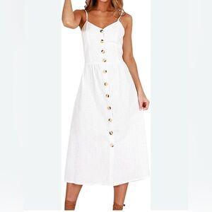 Zara White Midi Dress with Button Detail
